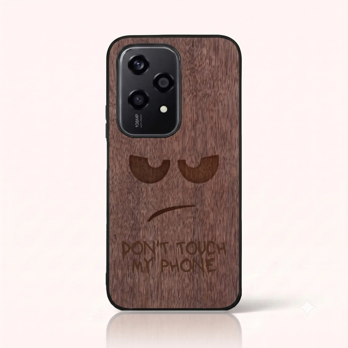 Coque Honor 200 Lite – Don't Touch My Phone en gravure sur bois (Noyer)