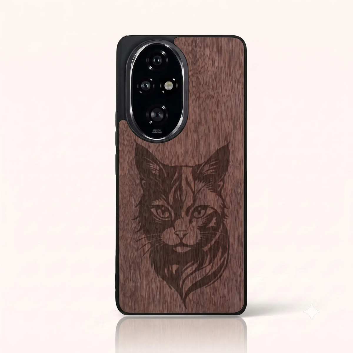 Coque Honor 200 Pro – Le Chat en gravure sur bois (Noyer)