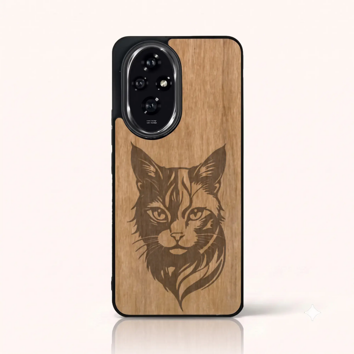 Coque Honor 200 – Le Chat en gravure sur bois (Tilleul)