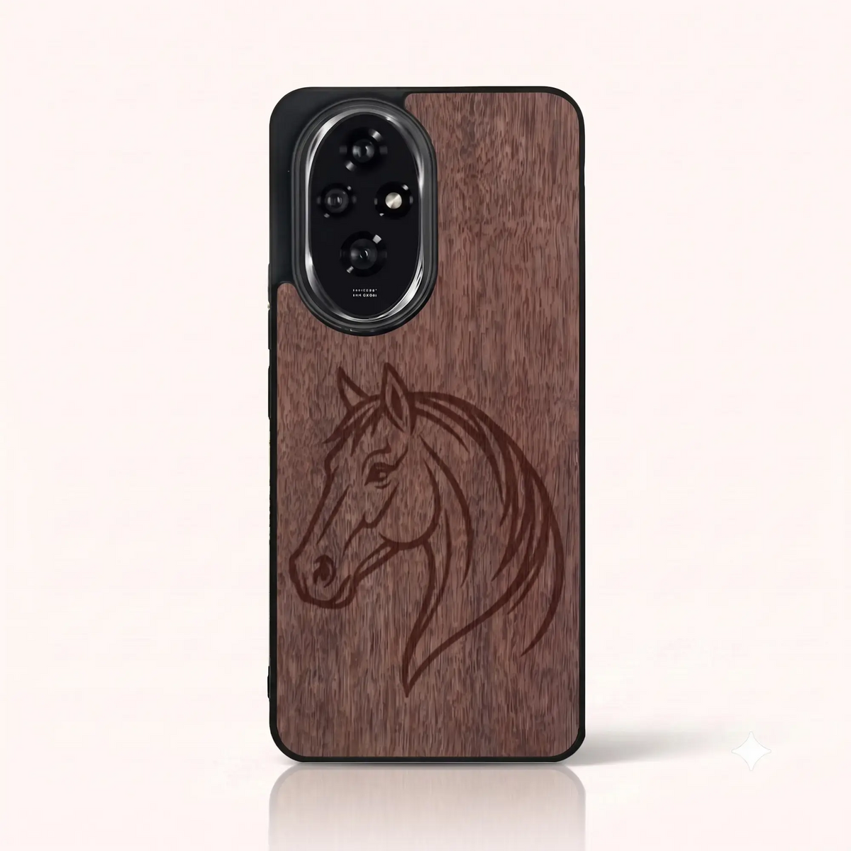 Coque Honor 200 – Le Cheval en gravure sur bois (Noyer)