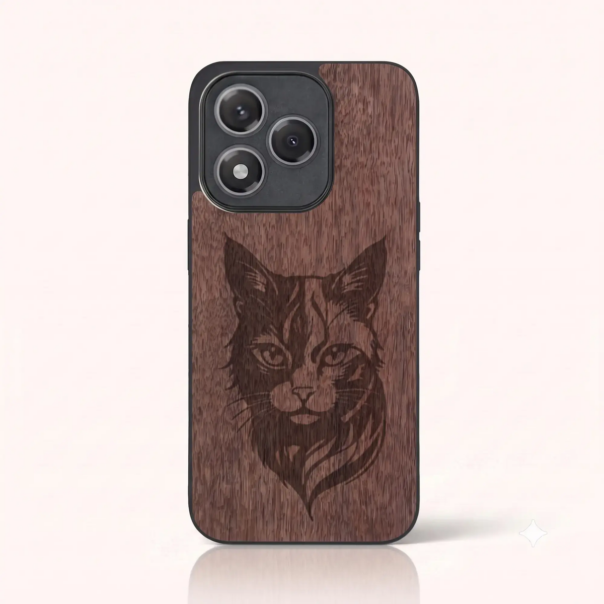 Coque Honor 400 Lite – Le Chat en gravure sur bois (Noyer)