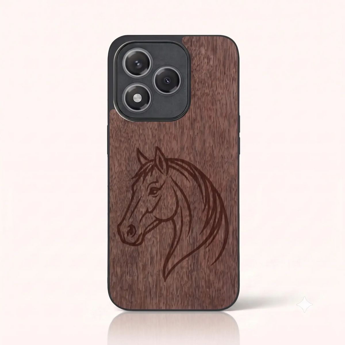 Coque Honor 400 Lite – Le Cheval en gravure sur bois (Noyer)