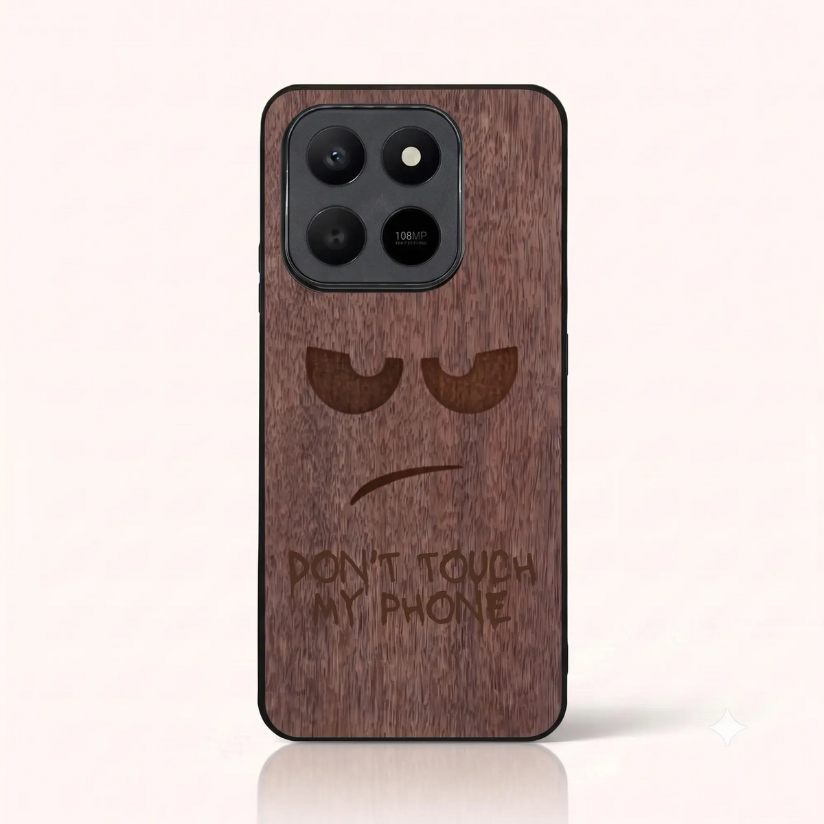 Coque Honor 400 Smart – Don't Touch My Phone en gravure sur bois (Noyer)