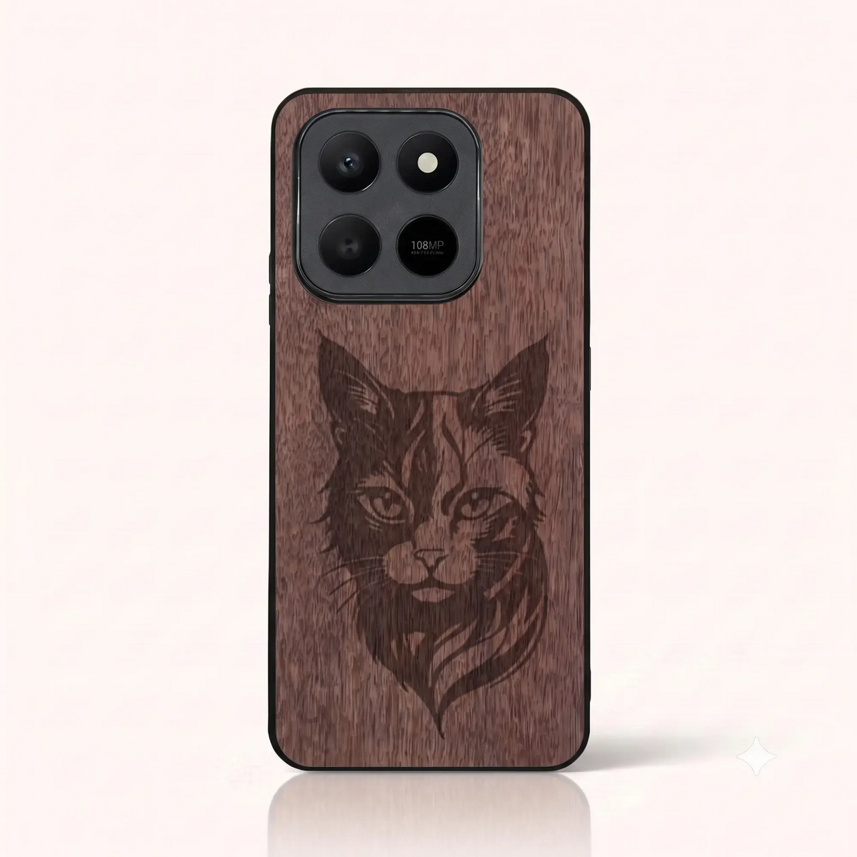 Coque Honor 400 Smart – Le Chat en gravure sur bois (Noyer)