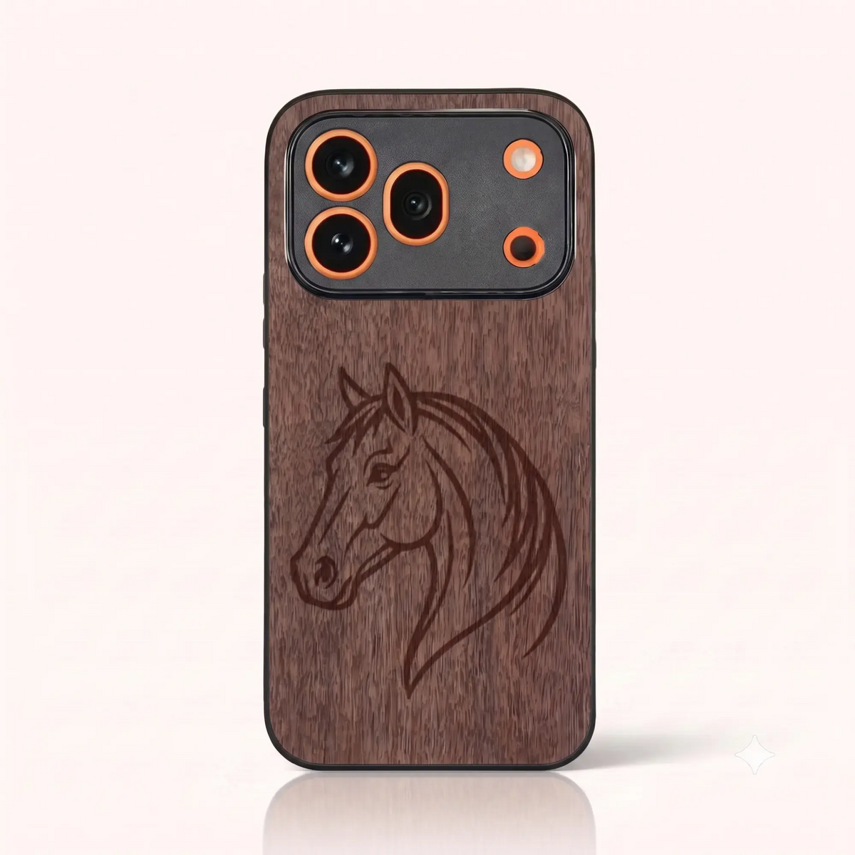 Coque Honor 600 Pro – Le Cheval en gravure sur bois (Noyer)
