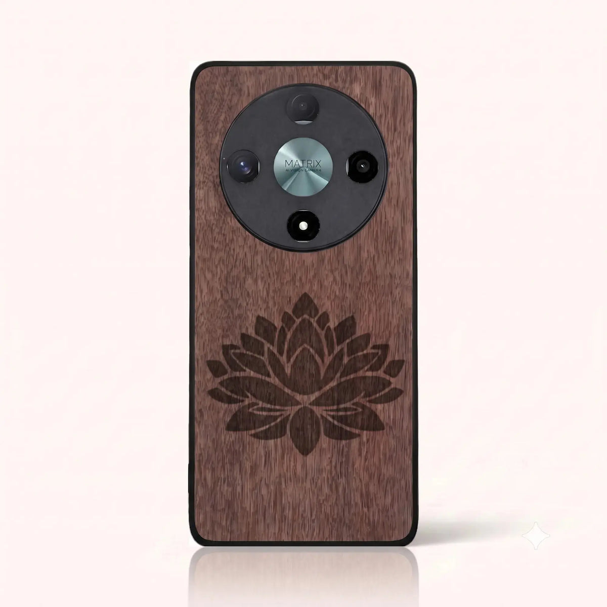 Coque Honor Magic 6 Lite – Fleur de Lotus en bois de noyer foncé