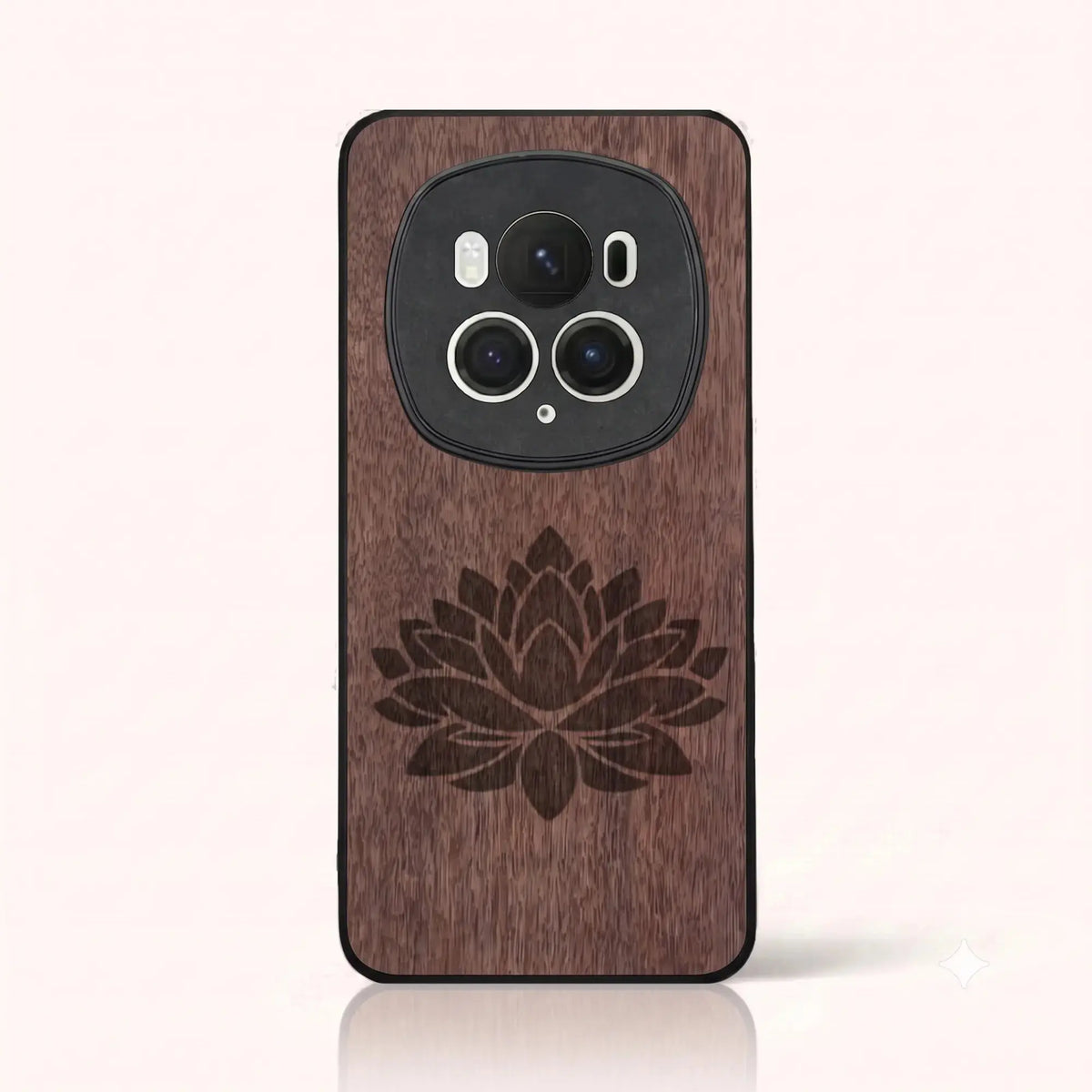 Coque Honor Magic 6 Pro – Fleur de Lotus en bois de noyer foncé