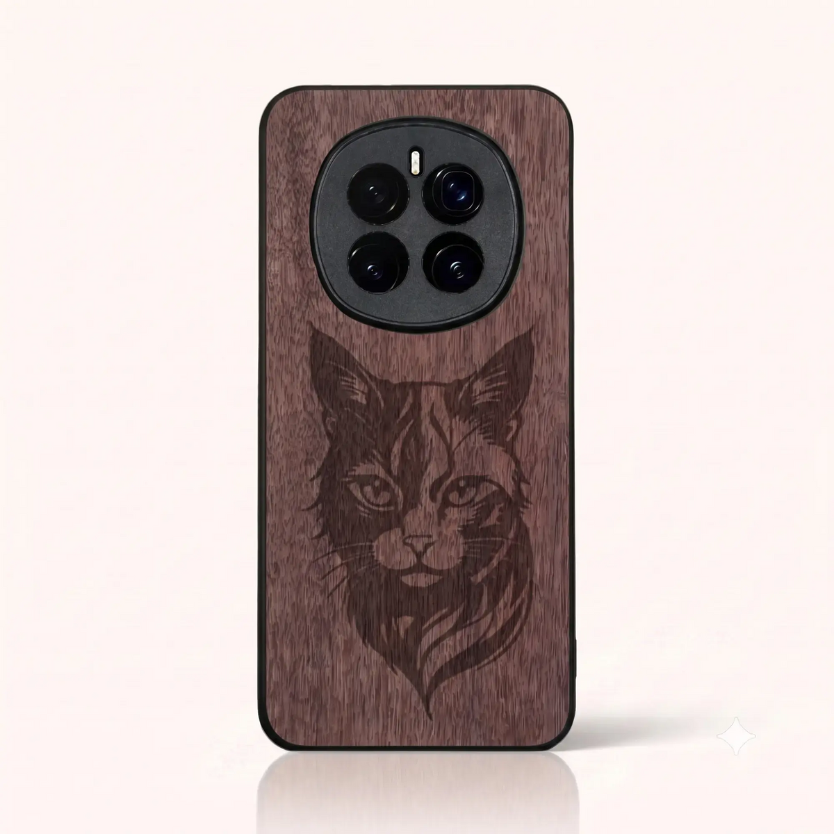 Coque Honor Magic 7 – Le Chat en gravure sur bois (Noyer)
