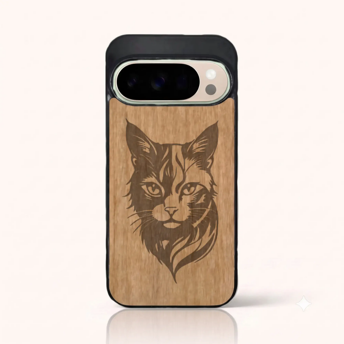Coque Pixel 10 Pro – Le Chat en gravure sur bois (Tilleul)