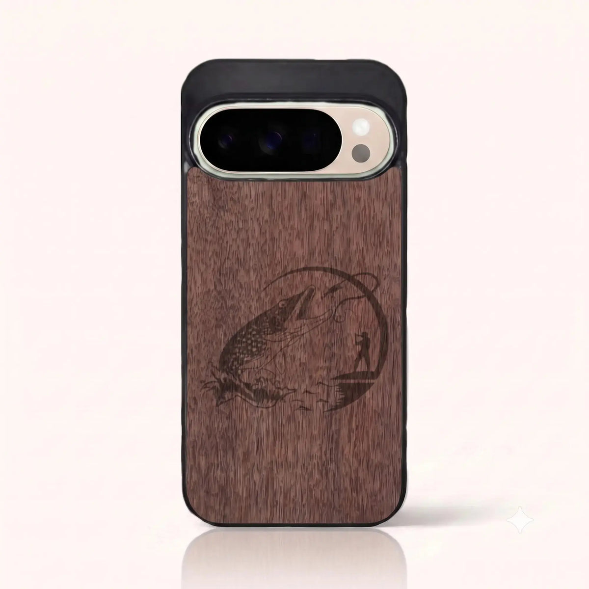 Coque Pixel 10 Pro – Le Pêcheur en bois de noyer foncé