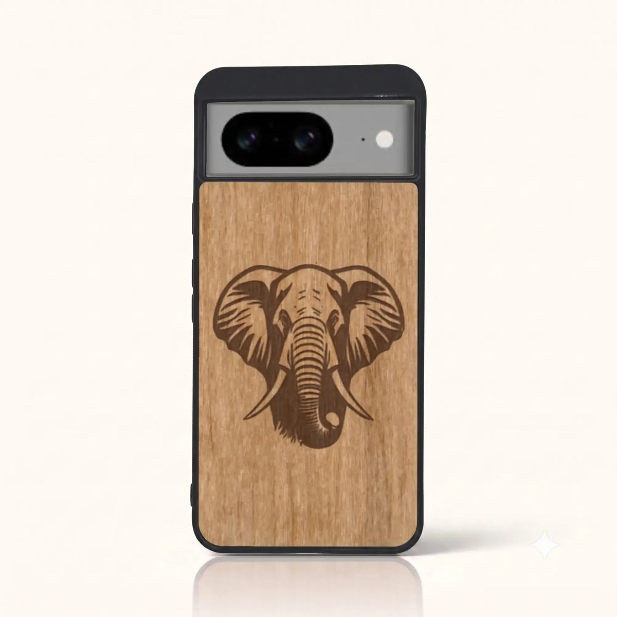 Coque Pixel 8A – Éléphant en bois de tilleul clair