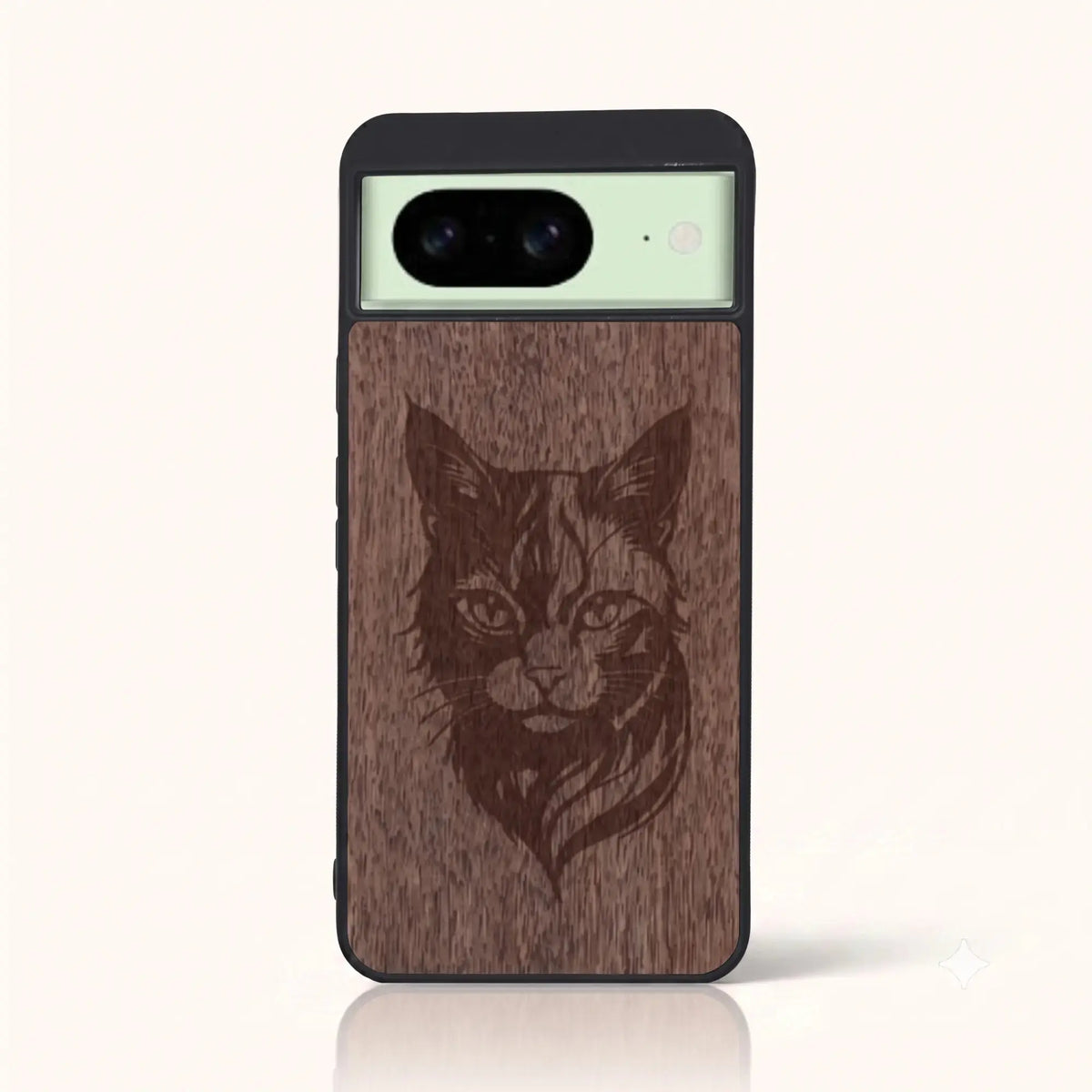 Coque Pixel 8 – Le Chat en bois de noyer foncé