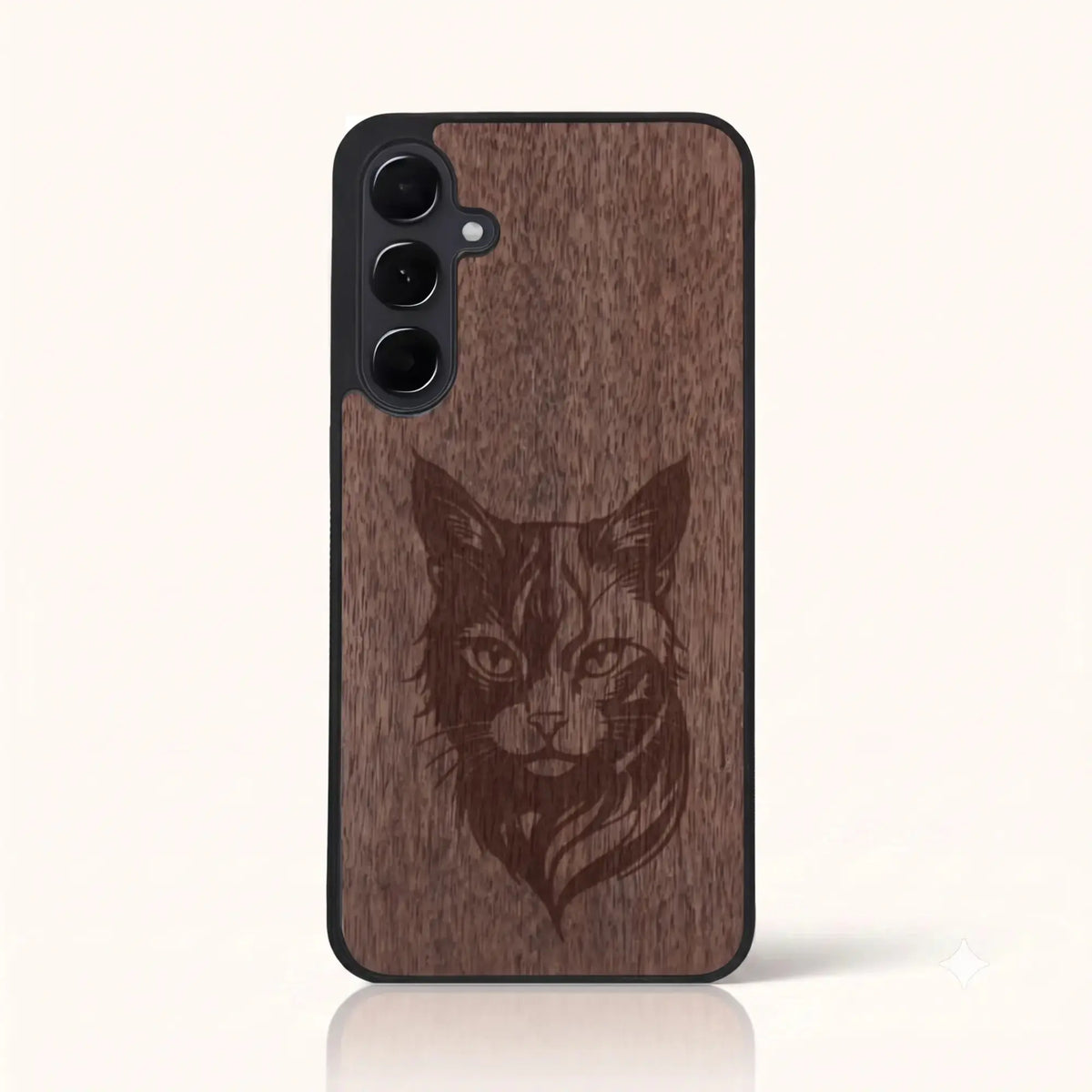 Coque Samsung A15 5G – Le Chat en bois de noyer foncé