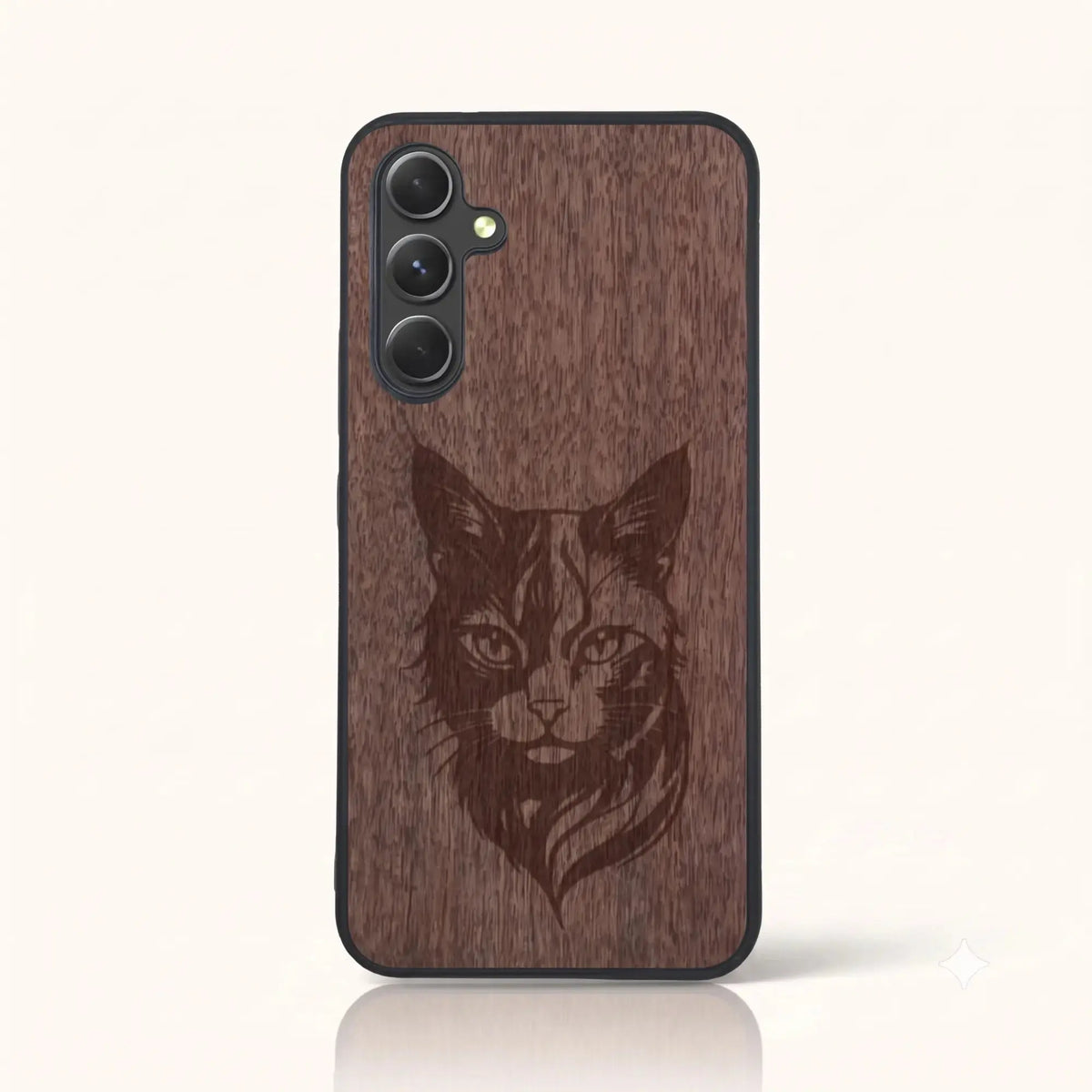 Coque Samsung A54 – Le Chat en bois de noyer foncé