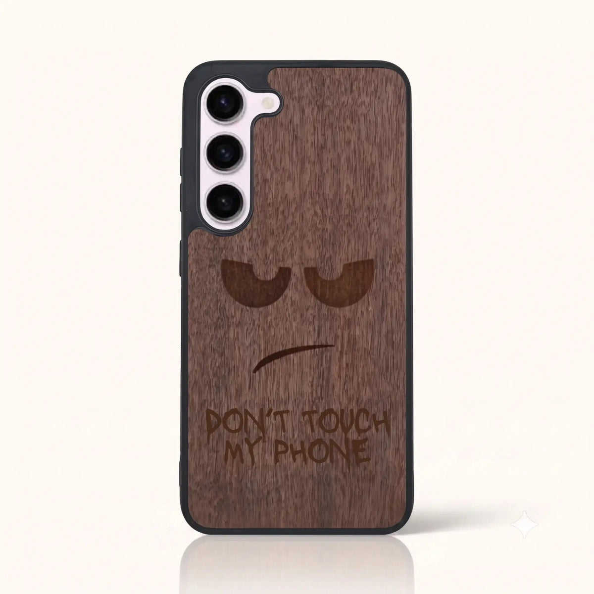 Coque Samsung S23 – Don't Touch My Phone en bois de noyer foncé