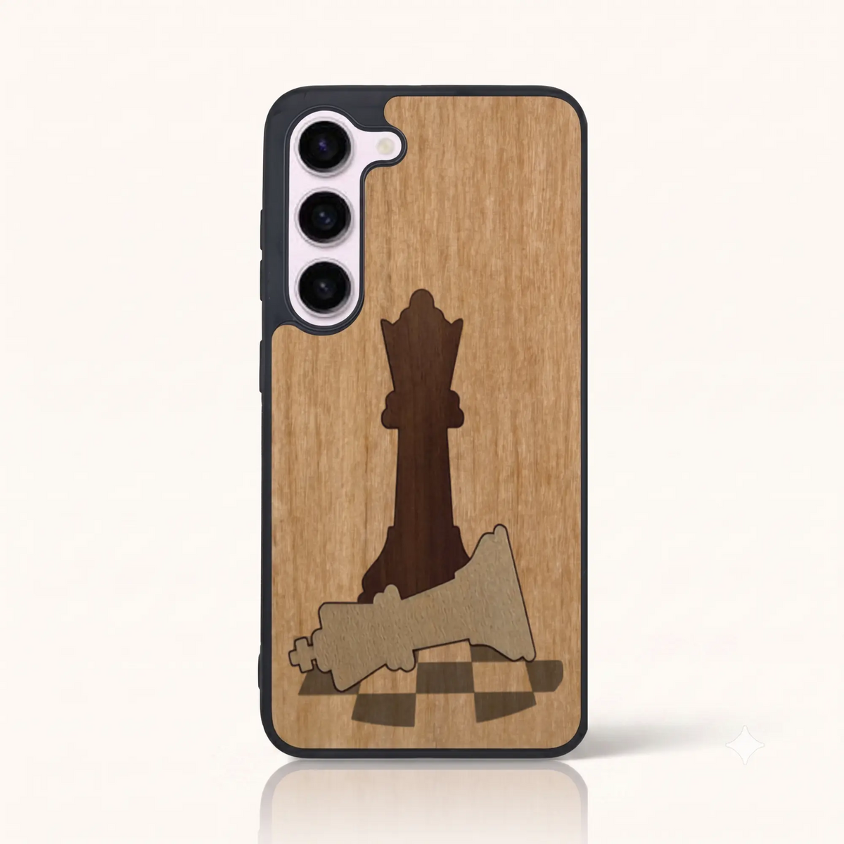 Coque Samsung S23+ – Échec et Mat en marqueterie de bois