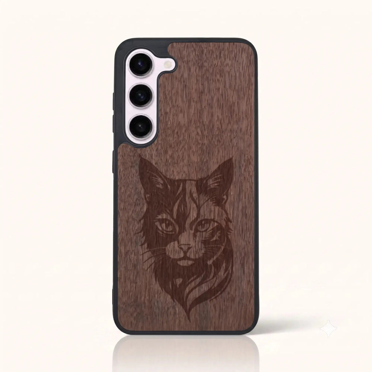 Coque Samsung S23+ – Le Chat en bois de noyer foncé