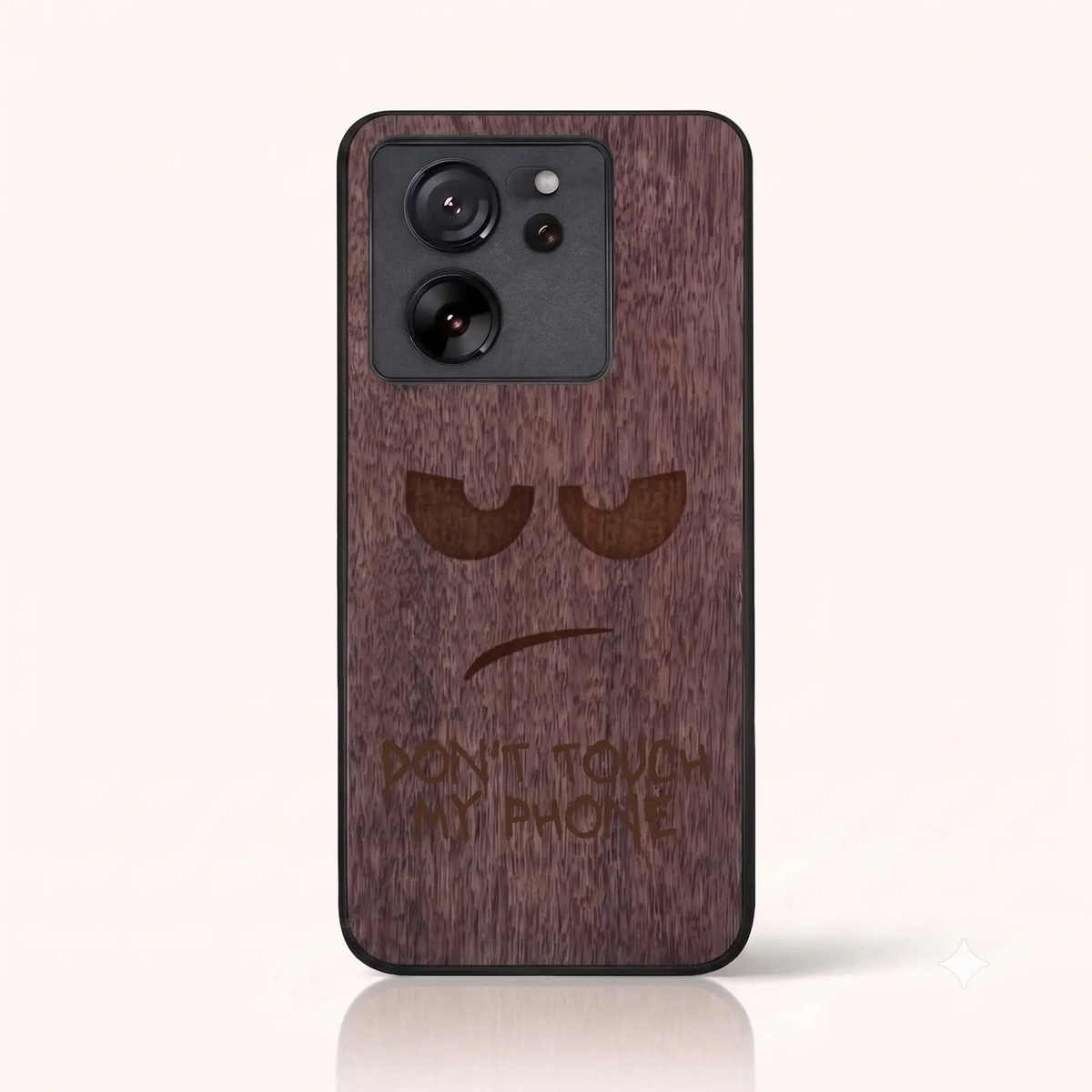 Coque Xiaomi Mi 13T – Don't Touch My Phone en gravure sur bois (Noyer)