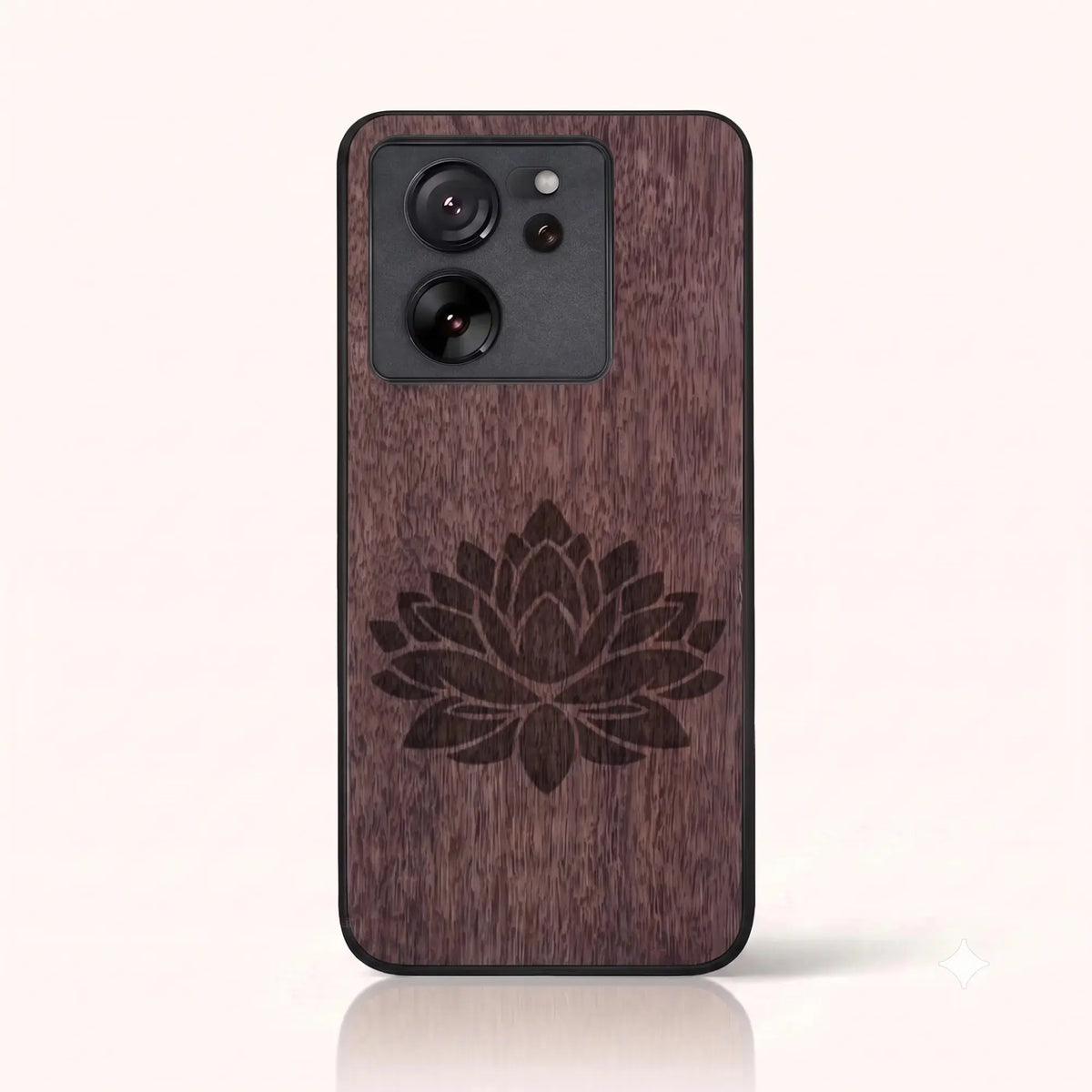 Coque Xiaomi Mi 13T – Fleur de Lotus en bois de noyer foncé
