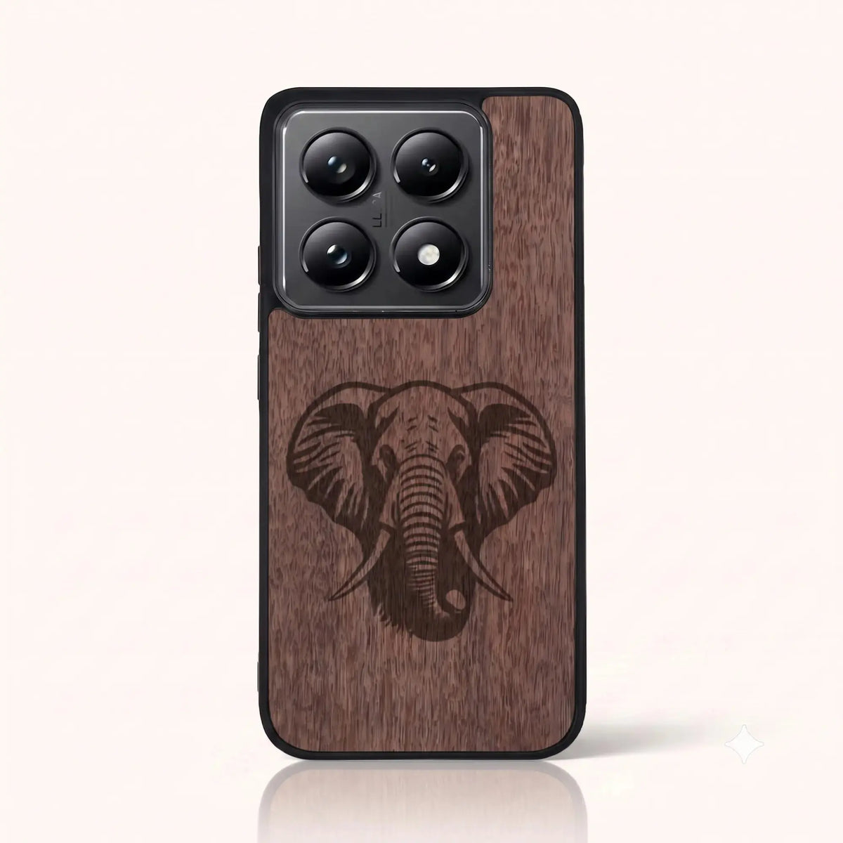 Coque Xiaomi Mi 14T et 14T Pro – Éléphant en bois de noyer foncé