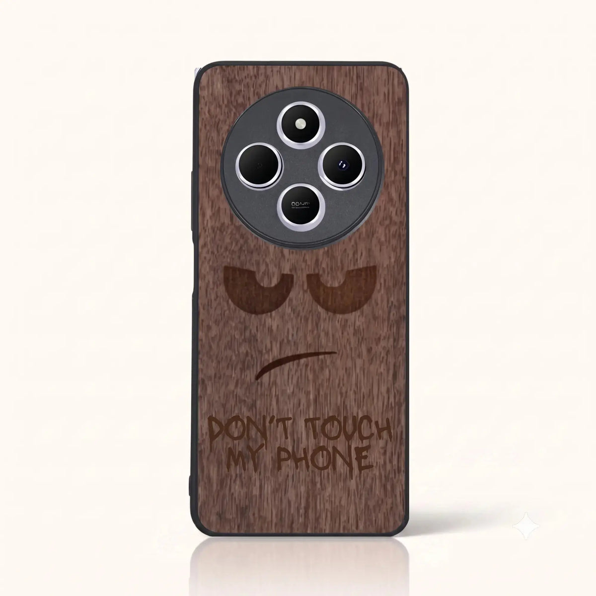 Coque Xiaomi Redmi 14C – Don't Touch My Phone en bois de noyer foncé