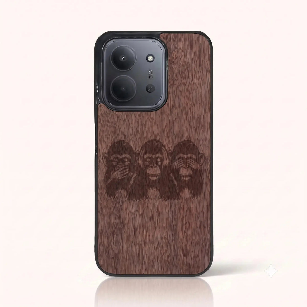 Coque Xiaomi Redmi 15C – Les Singes de la sagesse en bois de noyer foncé