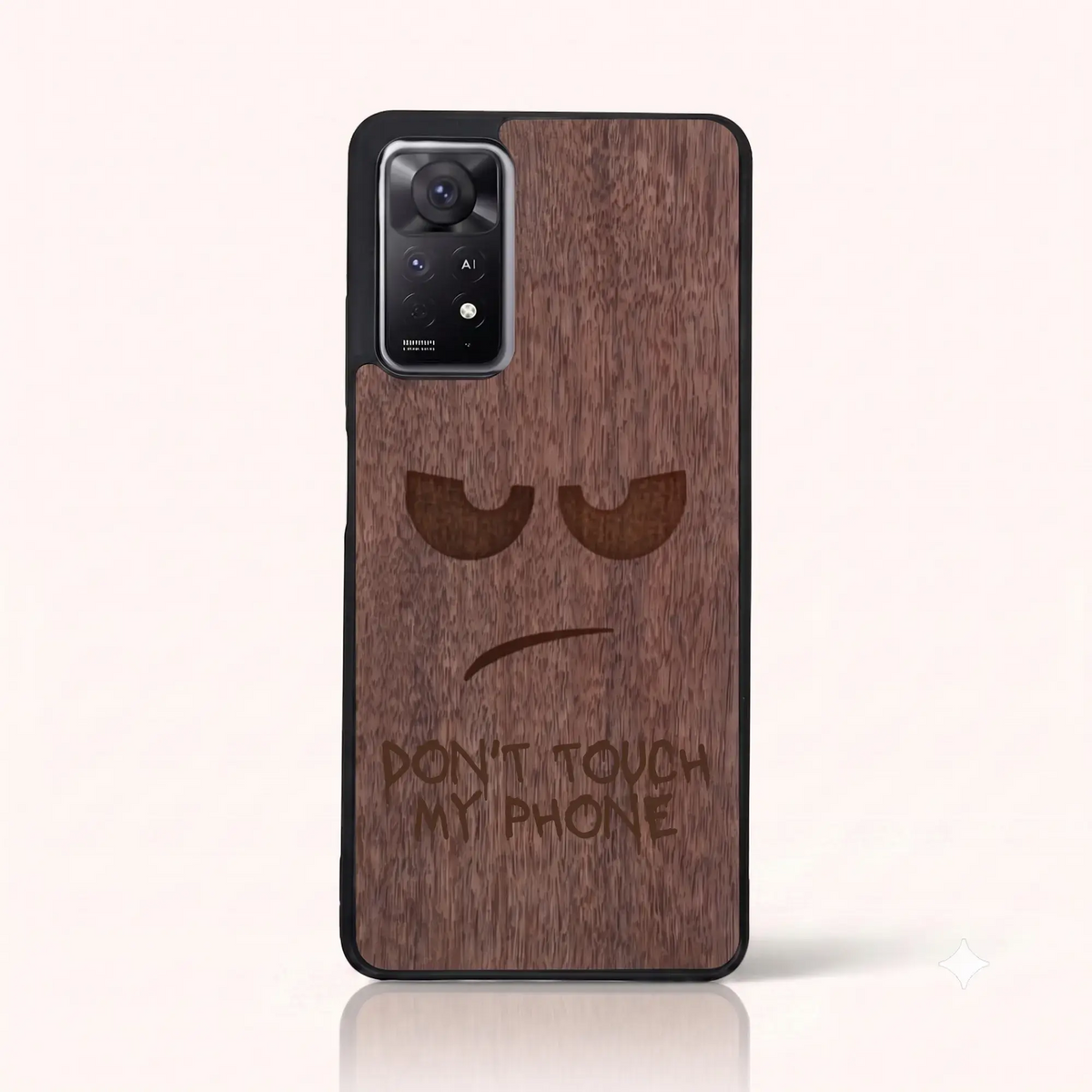 Coque Xiaomi Redmi Note 11 Pro 5G et 4G – Don't Touch My Phone en gravure sur bois (Noyer)