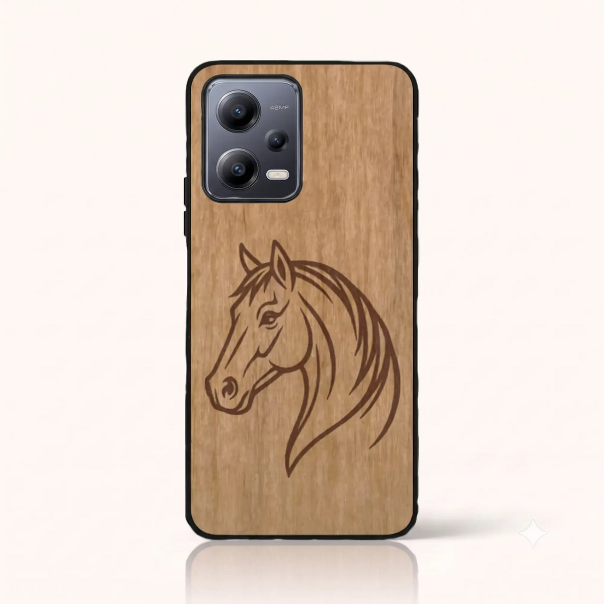 Coque Xiaomi Redmi Note 12 5G – Le Cheval en gravure sur bois (Tilleul)