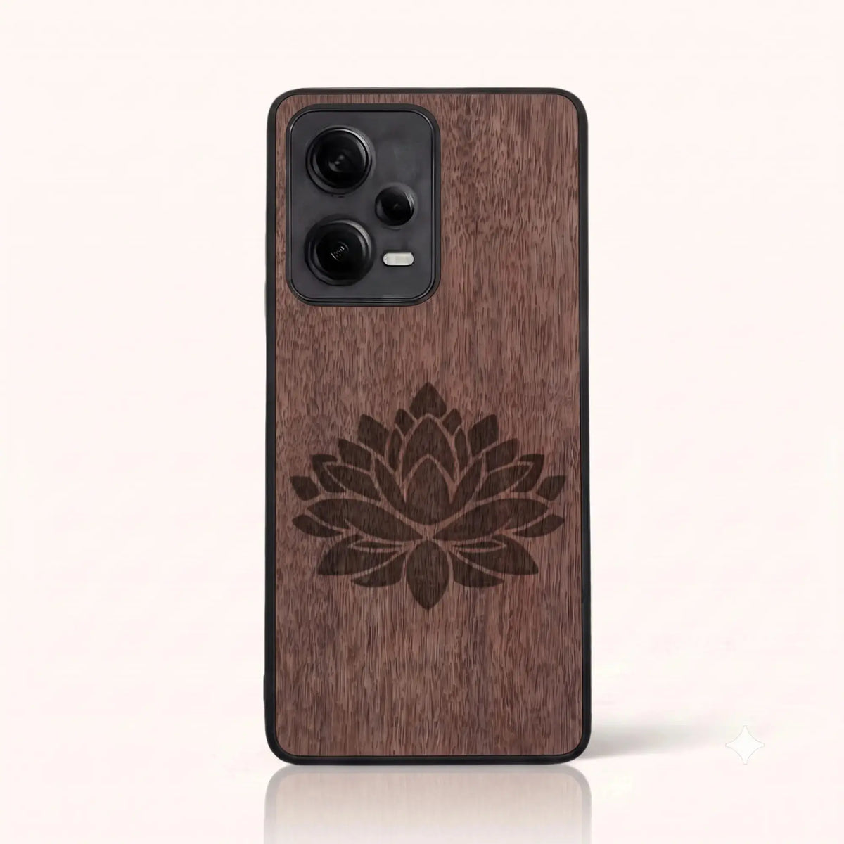 Coque Xiaomi Redmi Note 12 Pro 5G – Fleur de Lotus en bois de noyer foncé