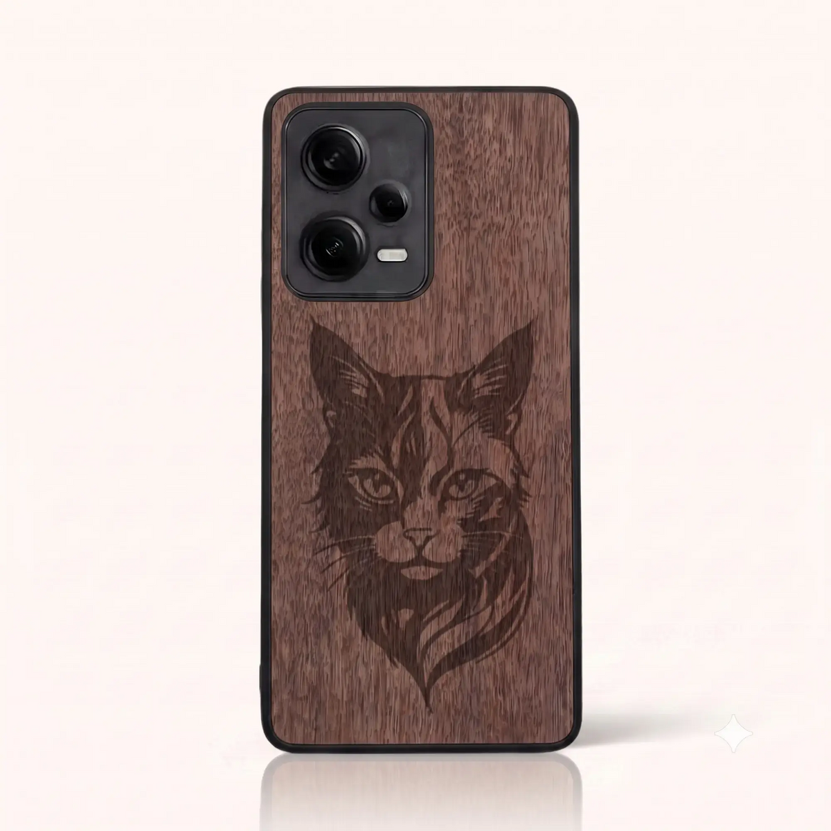 Coque Xiaomi Redmi Note 12 Pro 5G – Le Chat en gravure sur bois (Noyer)
