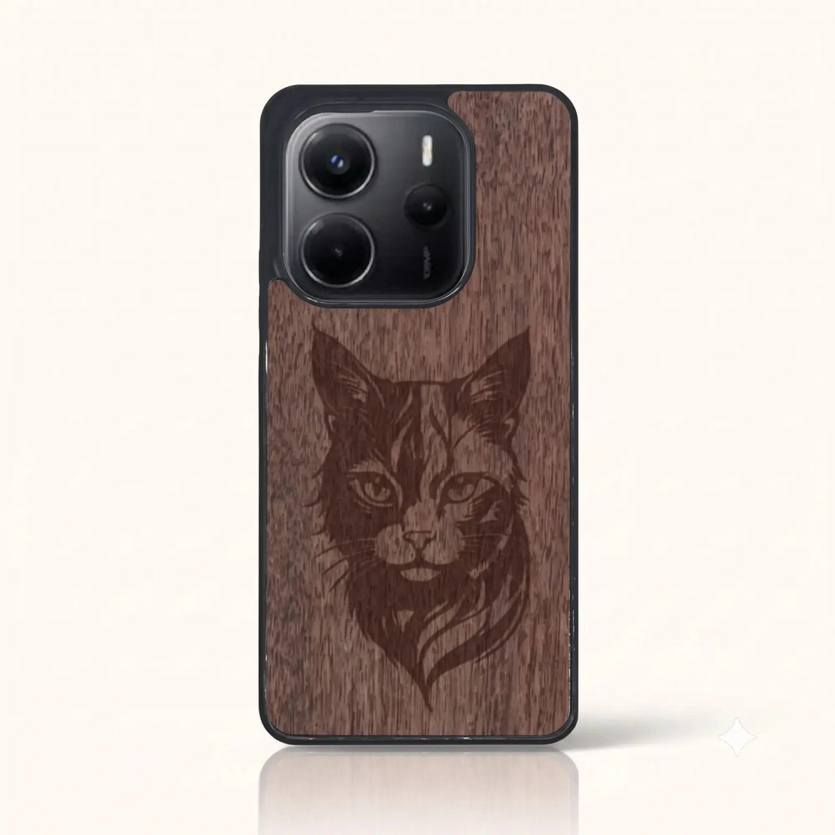 Coque Xiaomi Redmi Note 14 4G – Le Chat en bois de noyer foncé