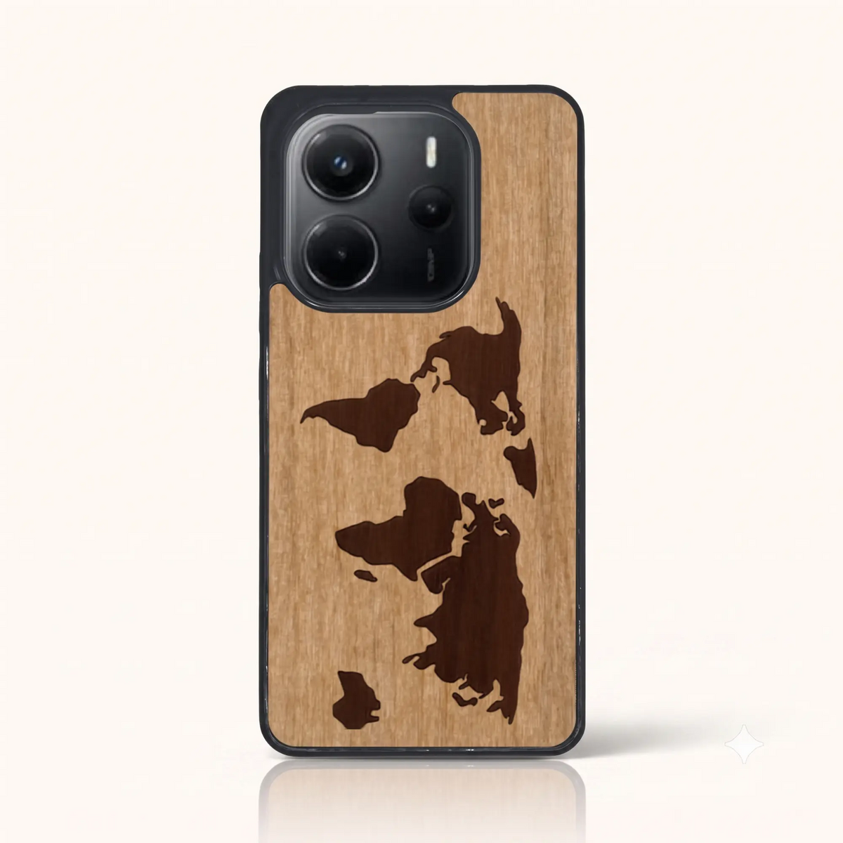 Coque Xiaomi Redmi Note 14 4G – Le Planisphère en marqueterie de bois