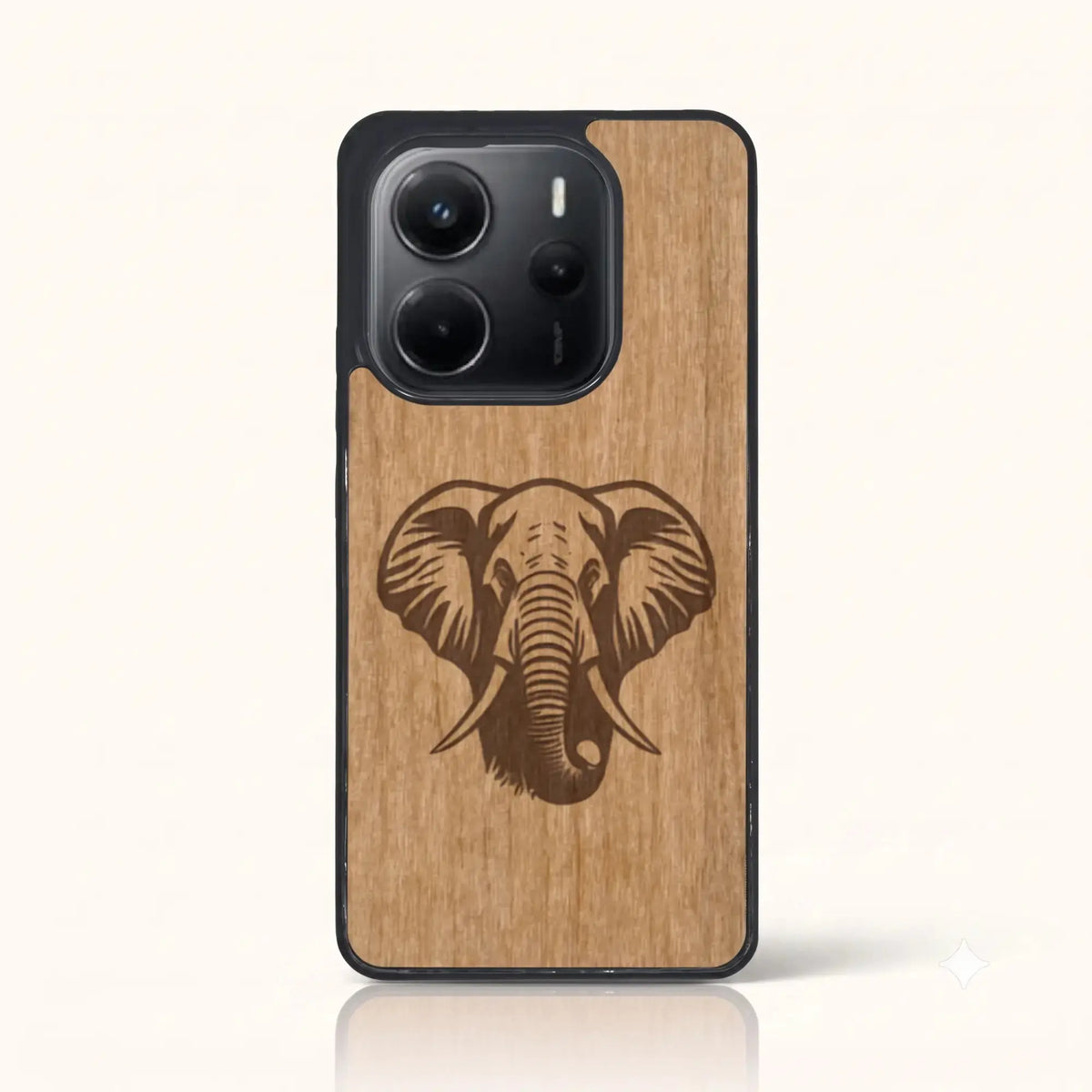 Coque Xiaomi Redmi Note 14 4G – Éléphant en bois de tilleul clair