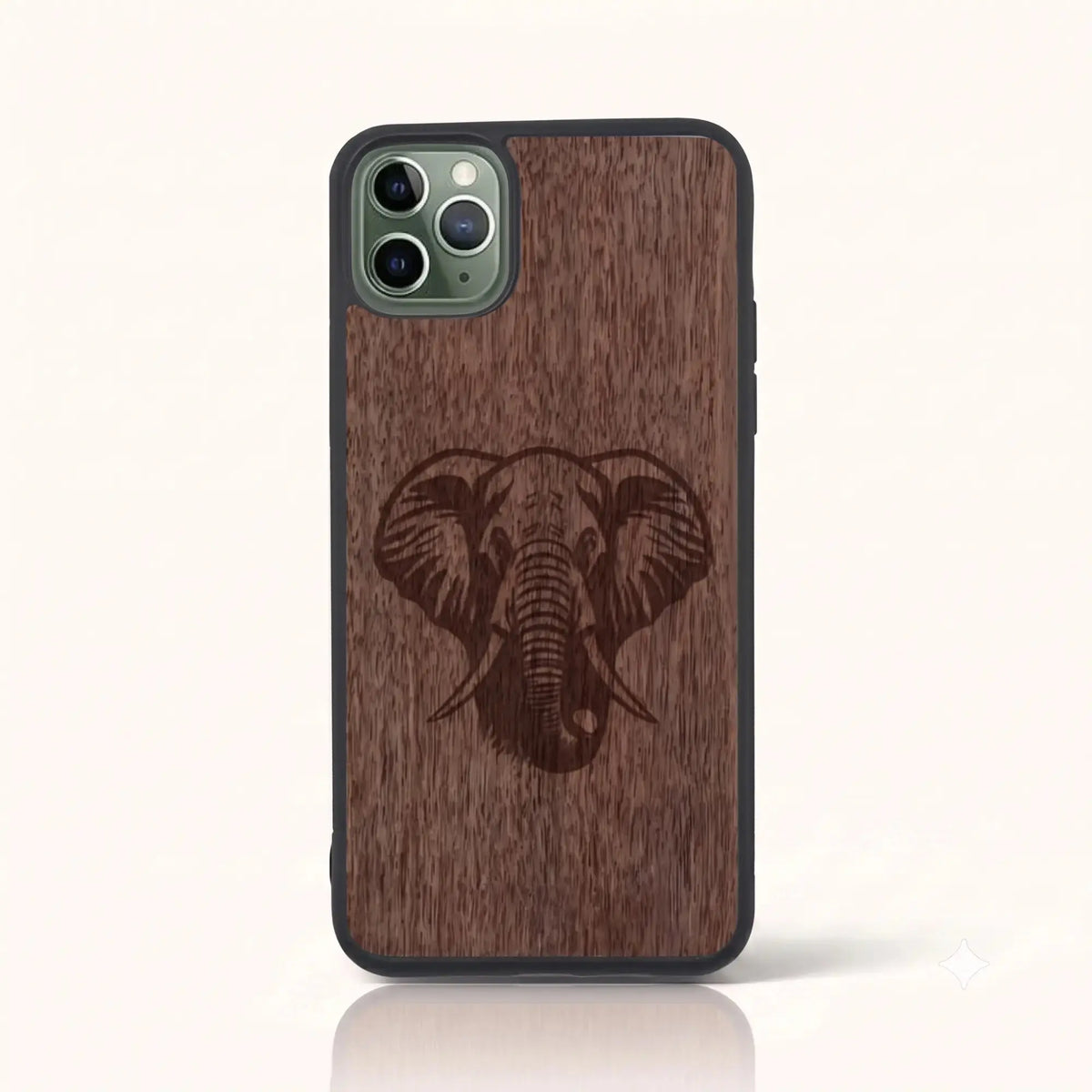 Coque iPhone 11 Pro – Éléphant en bois de noyer foncé