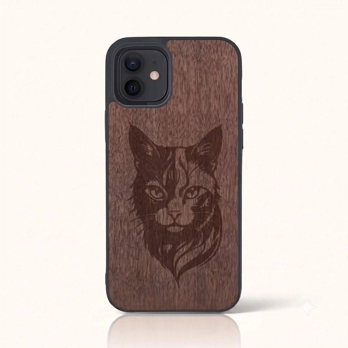 Coque iPhone 12 Mini – Le Chat en bois de noyer foncé