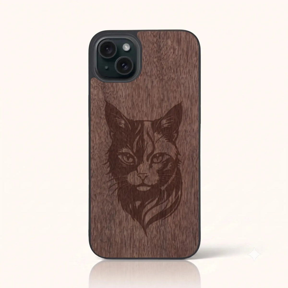 Coque iPhone 13 – Le Chat en bois de noyer foncé