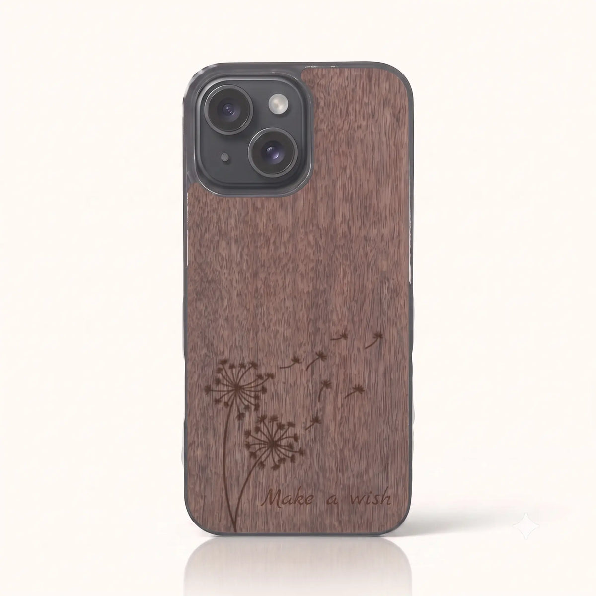 Coque iPhone 14 – Make a Wish en bois de noyer foncé
