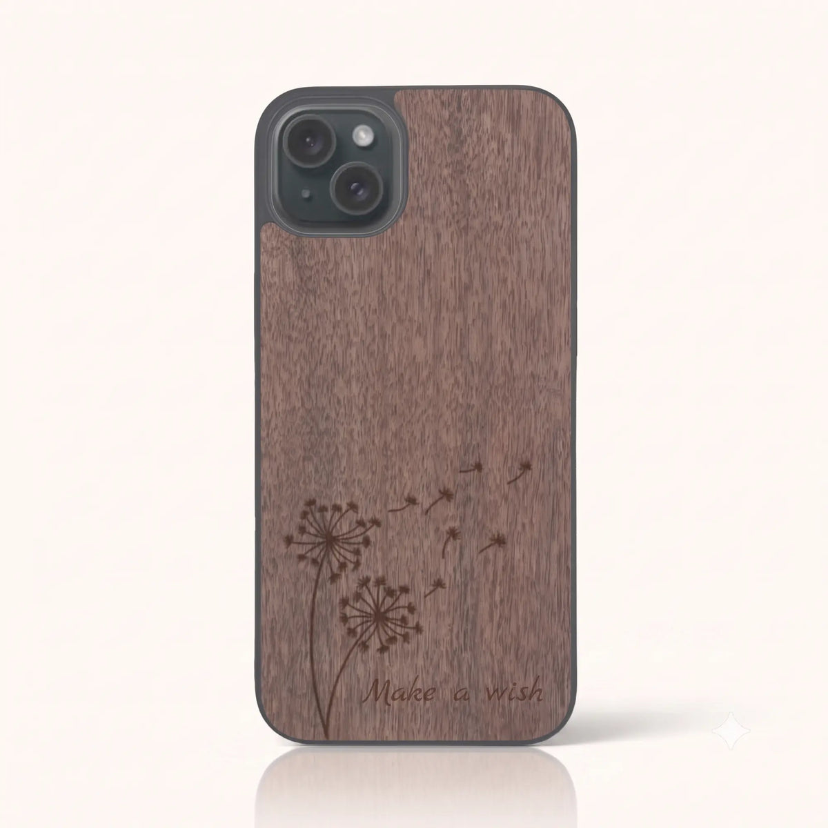 Coque iPhone 15 Plus – Make a Wish en bois de noyer foncé