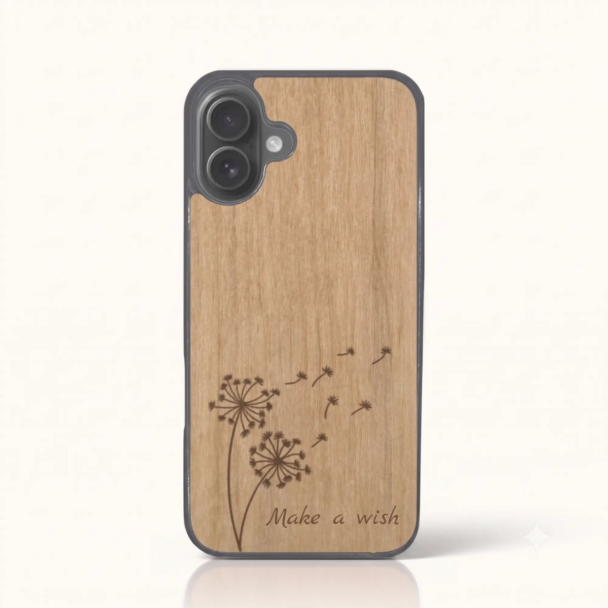 Coque iPhone 16 Plus – Make a Wish en bois de tilleul clair