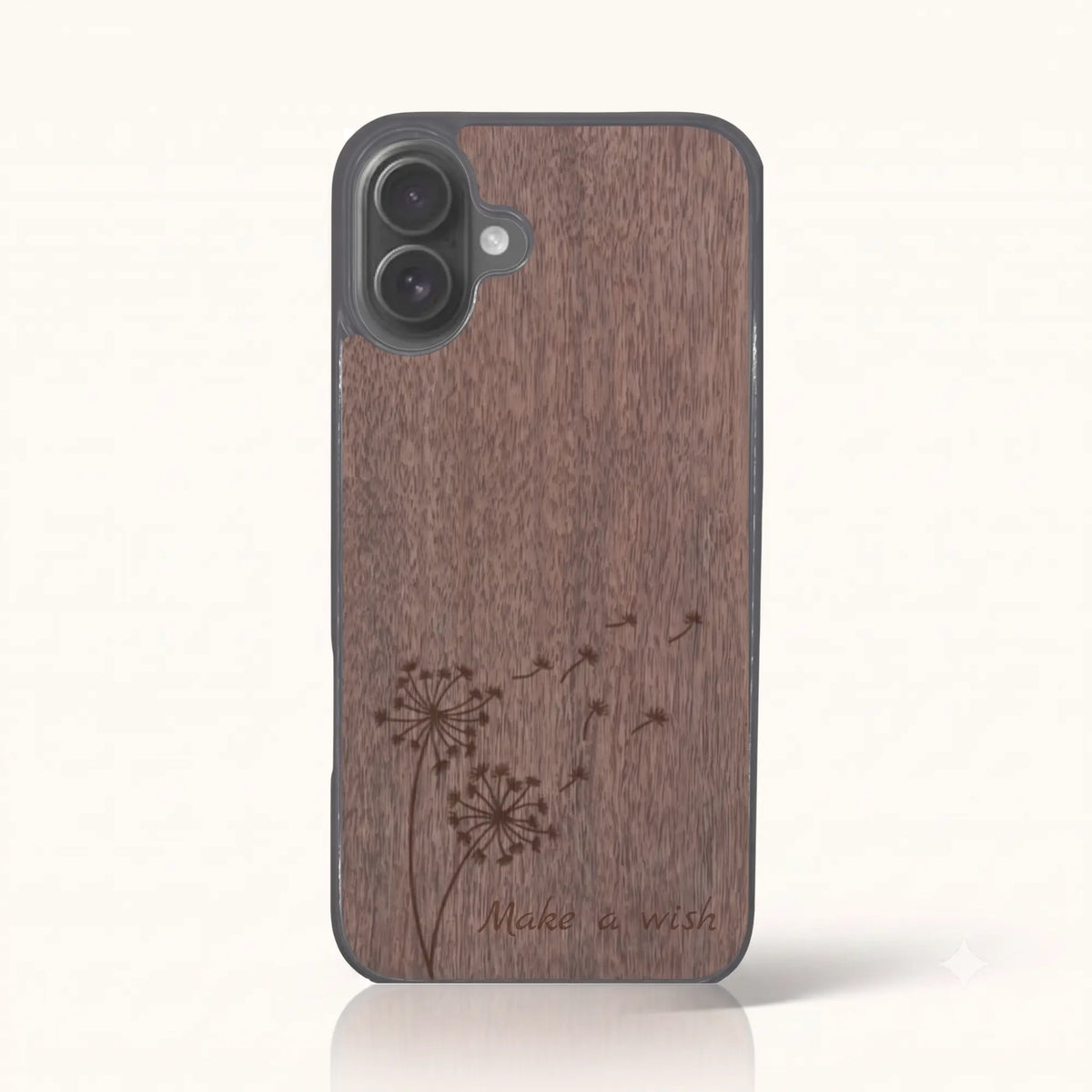 Coque iPhone 16 Plus – Make a Wish en bois de noyer foncé