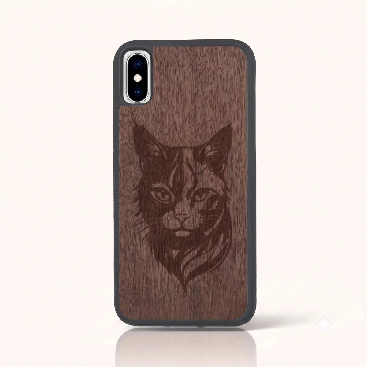 Coque iPhone X – Le Chat en bois de noyer foncé