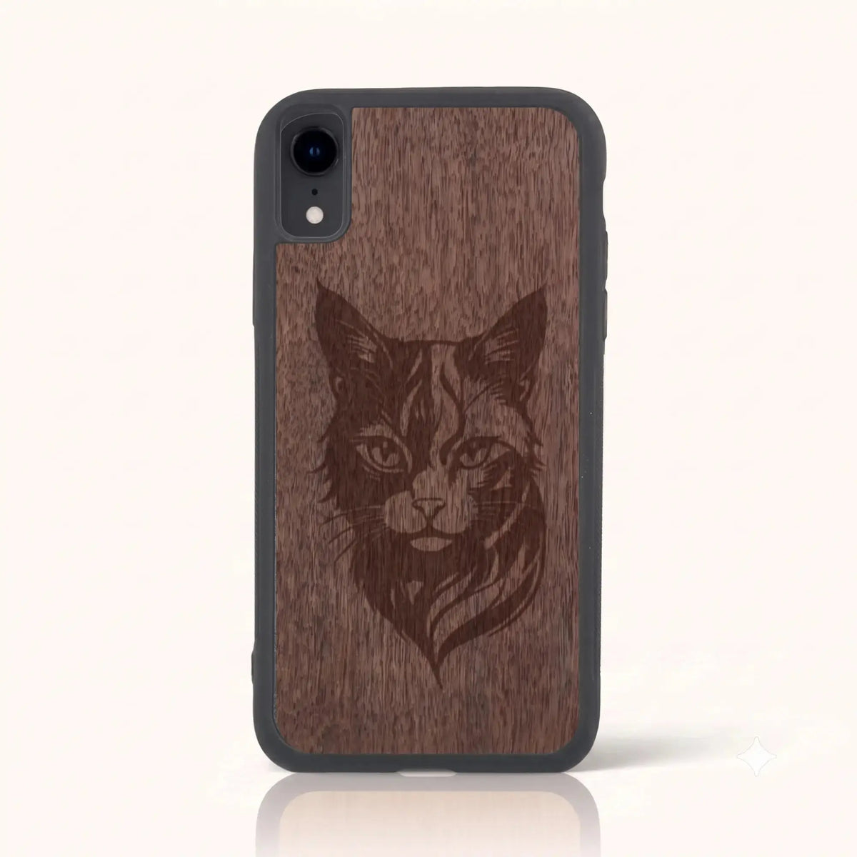 Coque iPhone XR – Le Chat en bois de noyer foncé