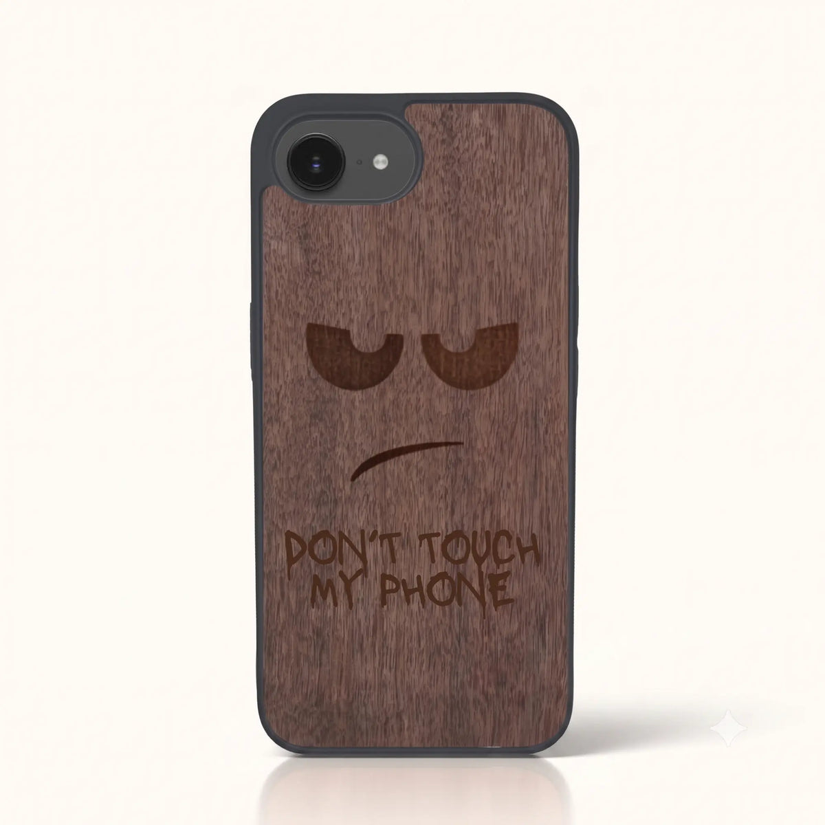 Coque iPhone 16e – Don't Touch My Phone en bois de noyer foncé