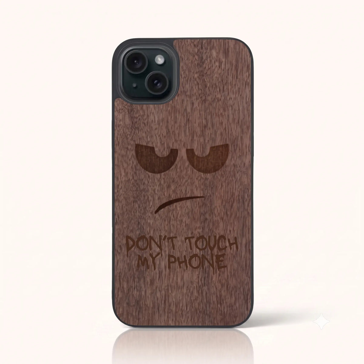 Coque iPhone 13 Mini – Don't Touch My Phone en bois de noyer foncé