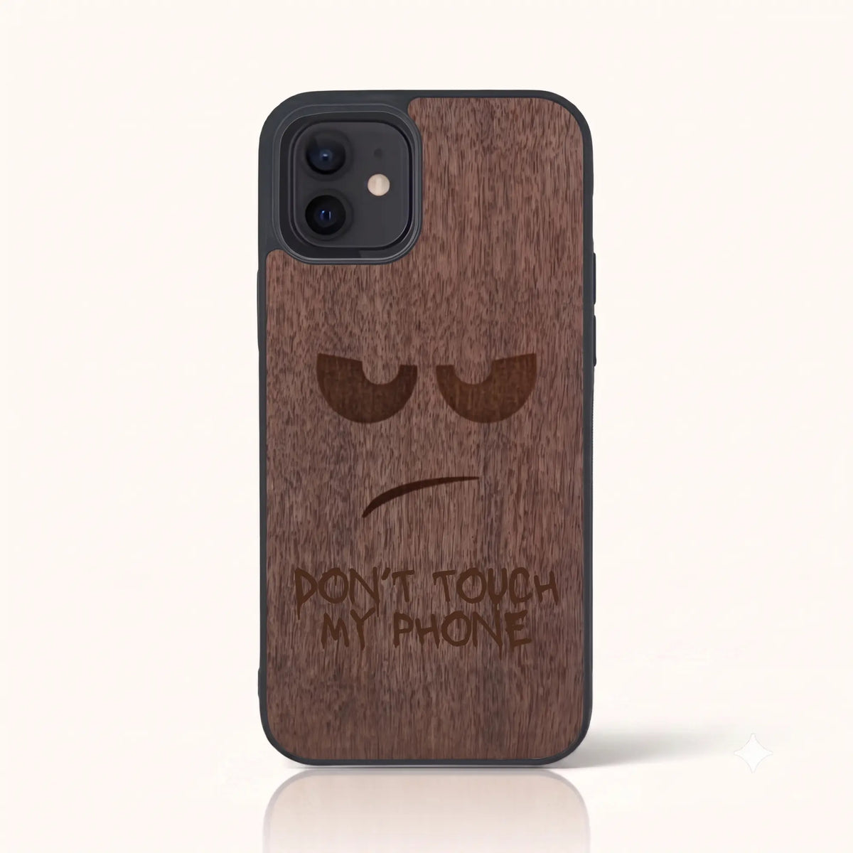Coque iPhone 11 – Don't Touch My Phone en bois de noyer foncé