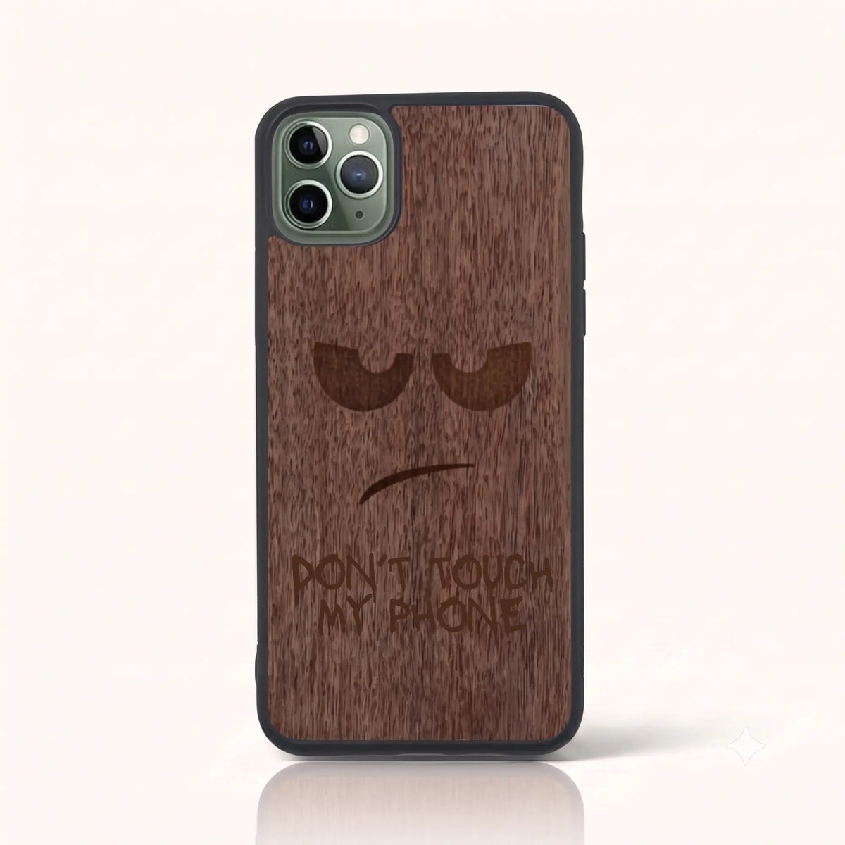 Coque iPhone 11 Pro – Don't Touch My Phone en bois de noyer foncé