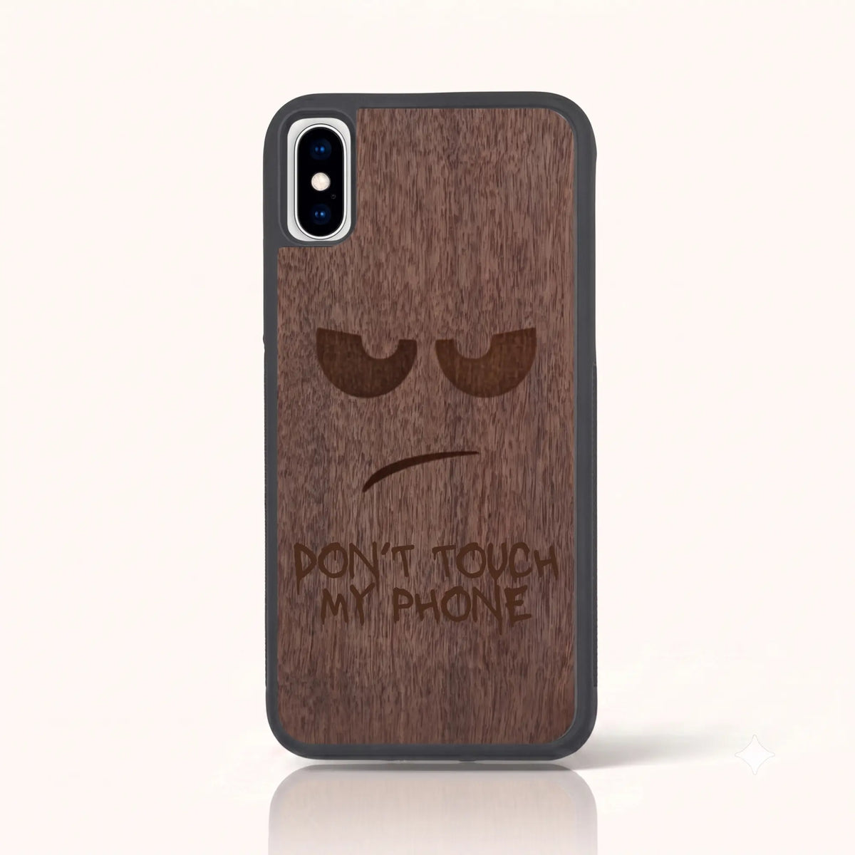 Coque iPhone XS Max – Don't Touch My Phone en bois de noyer foncé