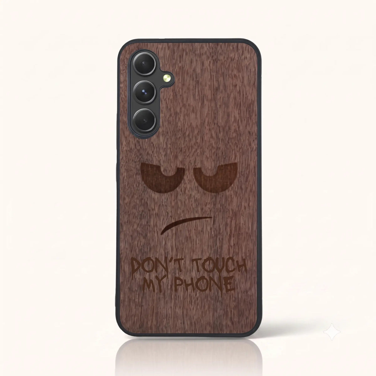 Coque Samsung A54 – Don't Touch My Phone en bois de noyer foncé