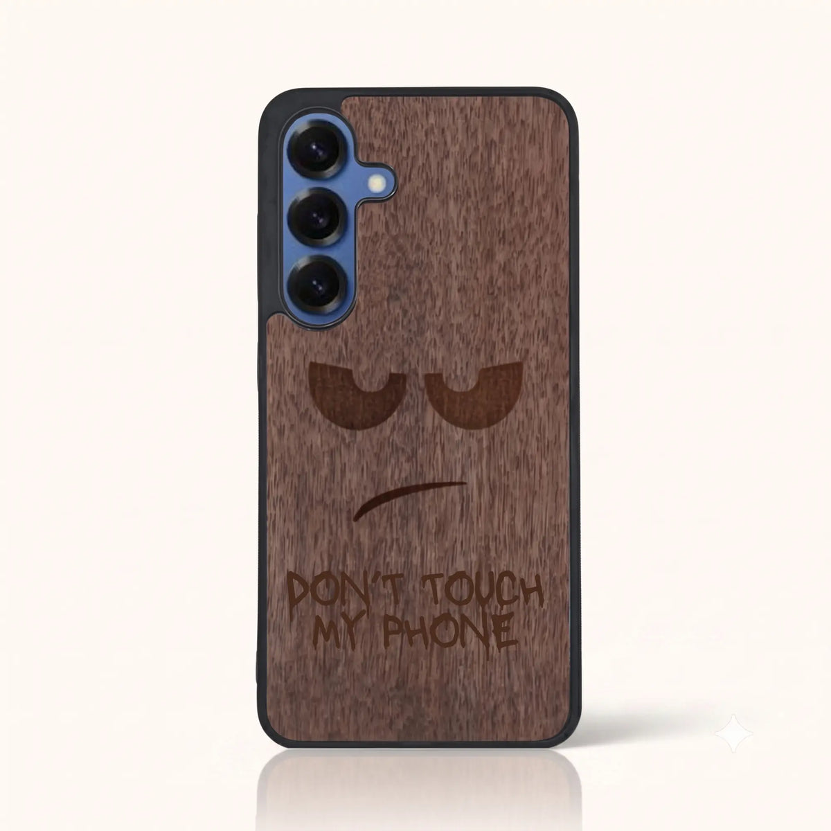 Coque Samsung S23 FE – Don't Touch My Phone en bois de noyer foncé