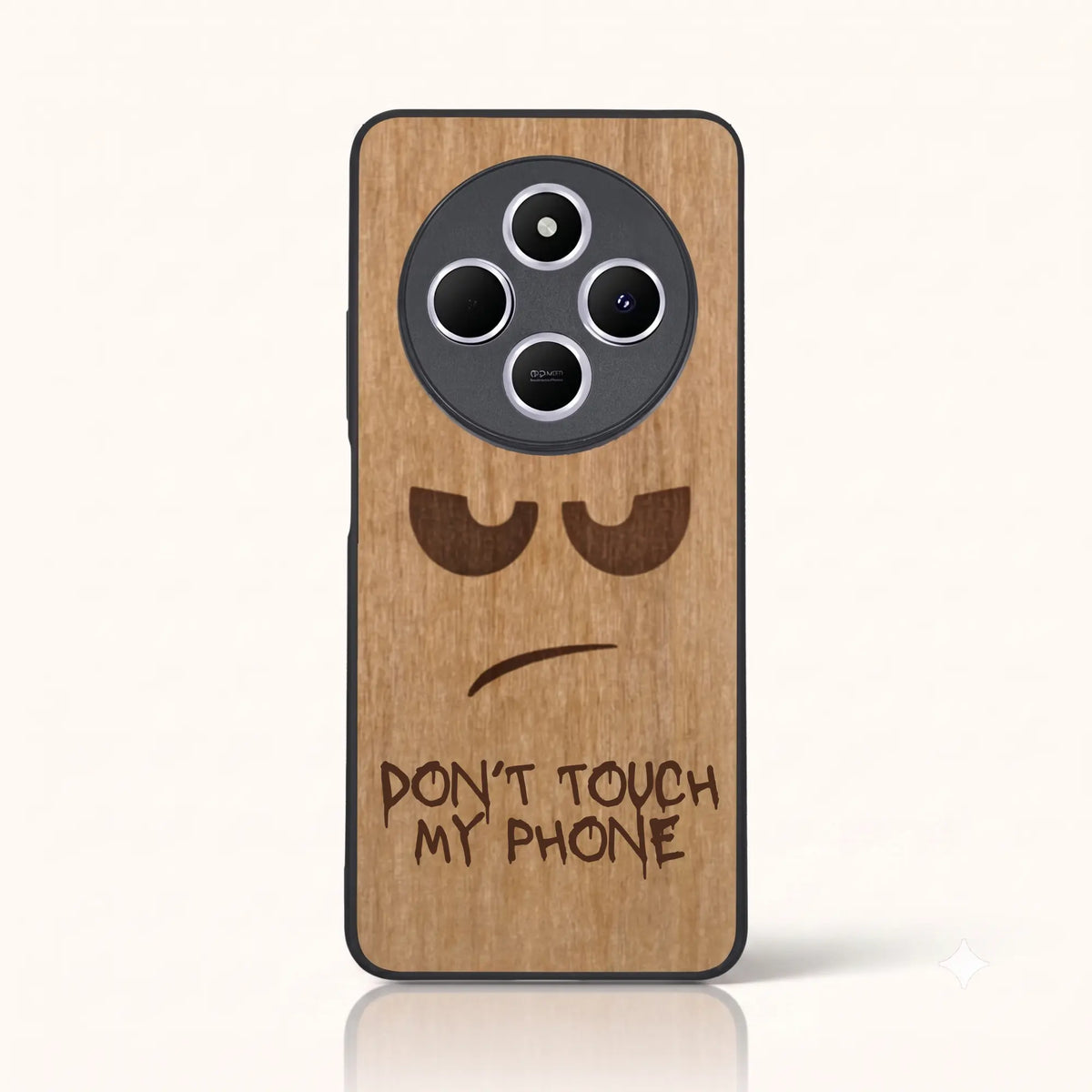 Coque Xiaomi Redmi 14C – Don't Touch My Phone en bois de tilleul clair